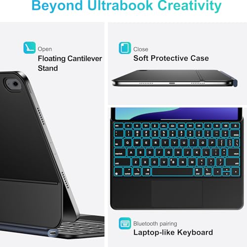 Jibrealg Wireless Keyboard Case for iPad 10th Generation & 11th Generation, Bluetooth Connectivity, Multi-Functional, Backlit, Ultra-Slim Design, QWERTY Layout