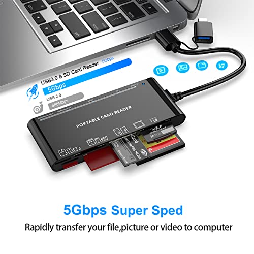 Rocketek 7-in-1 USB C USB3.0 Card Reader for SD, CF, Micro SD, XD, MS - Multi Card Adapter