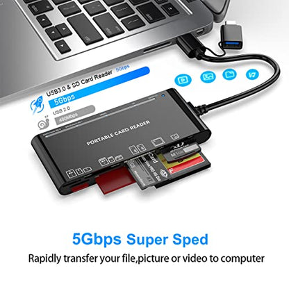 Rocketek 7-in-1 USB C USB3.0 Card Reader for SD, CF, Micro SD, XD, MS - Multi Card Adapter