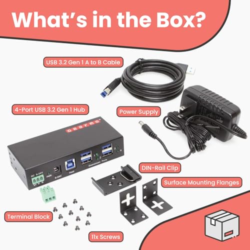 Gearmo 4-Port USB 3.0 Hub with ESD Protection and Industrial Enclosure