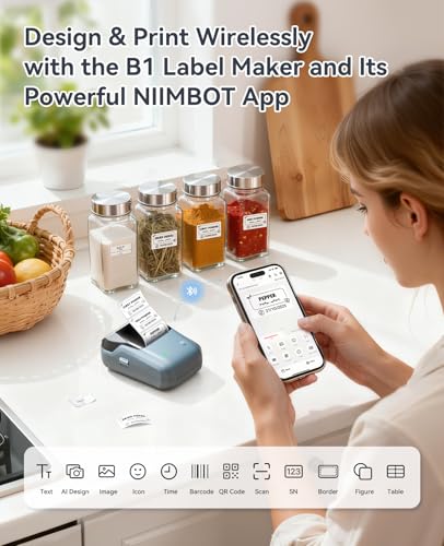 NIIMBOT B1 Portable Thermal Label Printer 203dpi Monochrome with Bluetooth Connectivity