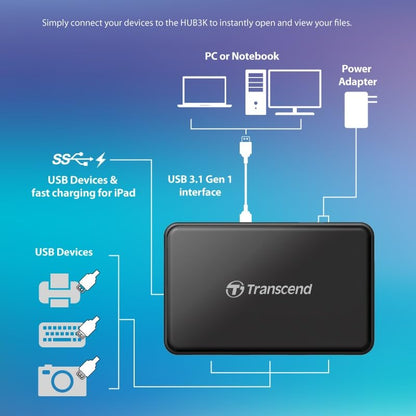 Transcend 4-Port USB 3.0 Hub TS-HUB3K Aluminum Black