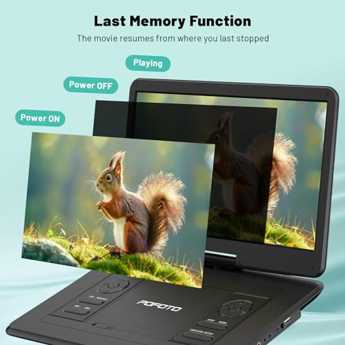 POFOTO 15.6" PD15 Portable DVD Player, 1280 x 800 Resolution, 5000mAh Battery, Black