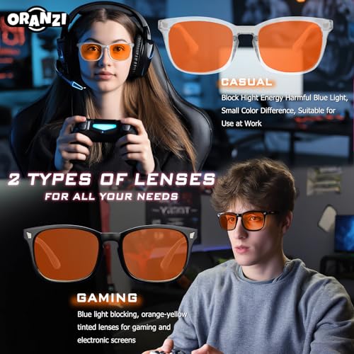 ORANZI 2 Count OG01 Blue Light Blocking Glasses Adult 52mm Lens Width TR90 Material Full Rim