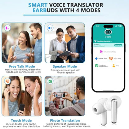 kasioo Language Translator Earbuds V19 Bluetooth 5.4 Built-In Media 150 Languages