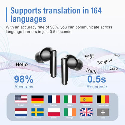 Thunelec BK01 Wireless Translator Earbuds Bluetooth 5.4 Active Noise Cancelling 48H Battery Life