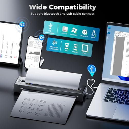 TATTMUSE A28U Portable Thermal Printer, 203 DPI, Monochrome, Bluetooth Connectivity, Lightweight 585g
