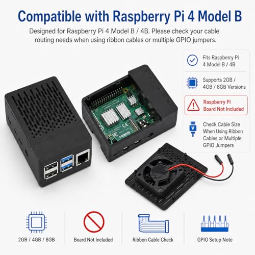 iUniker Raspberry Pi 4 Model IU-RP-045-4B Case, ABS Enclosure with Heatsink and Fan, 40mm Cooling, for Mini ITX Motherboard, Black