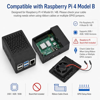 iUniker Raspberry Pi 4 Model IU-RP-045-4B Case, ABS Enclosure with Heatsink and Fan, 40mm Cooling, for Mini ITX Motherboard, Black