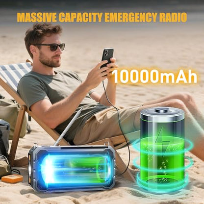 Pristar 6.5" Hand Crank Weather Radio 10000mAh Solar Powered NOAA AM/FM