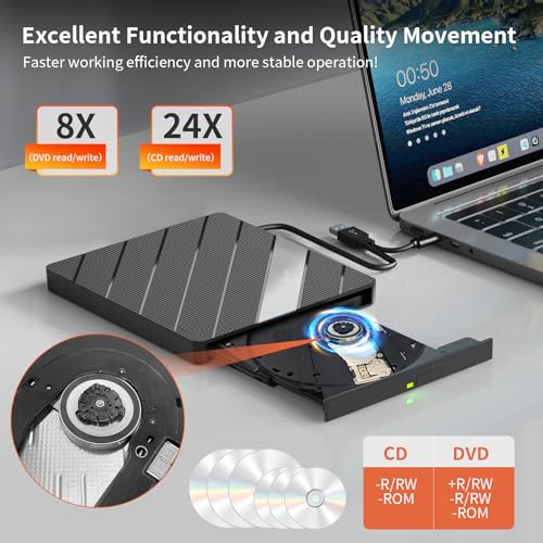 Alxum External CD/DVD Drive 7.4in x 5.9in x 1in USB 3.0 Black Model B36-Y