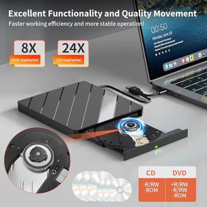 Alxum External CD/DVD Drive 7.4in x 5.9in x 1in USB 3.0 Black Model B36-Y