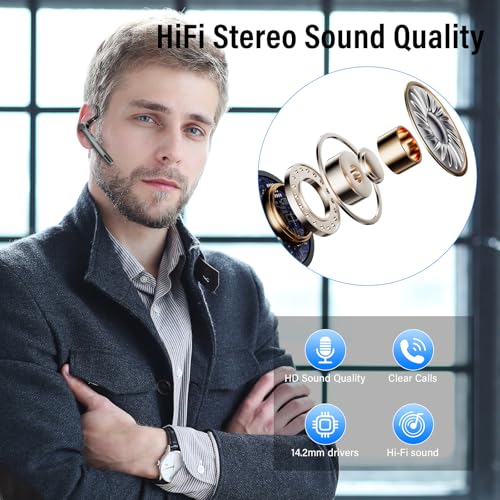 Qecnato G2 Wireless Bluetooth Earpiece 5.3, 15m Range, IP7 Waterproof, Built-In Microphone, Ergonomic Design