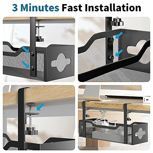 Litwaro 13.38" x 4.72" BJXCJ_01 Under Desk Cable Management Tray, Clamp Mount, Carbon Steel