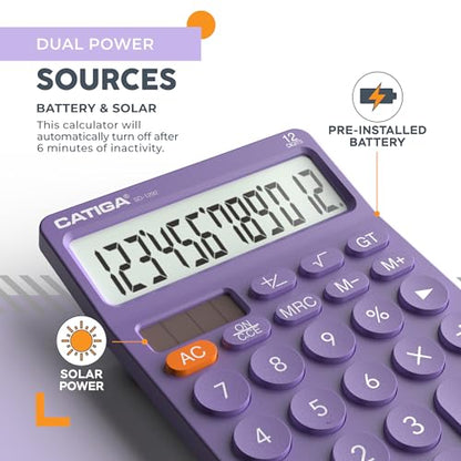 CATIGA 12 Digit Desktop Calculator SD-1292 LCD Display Plastic Purple