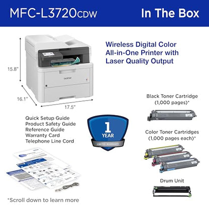 Brother Multifunction Color Laser Printer MFCL3720CDW 2400x600 DPI 19 PPM Laser