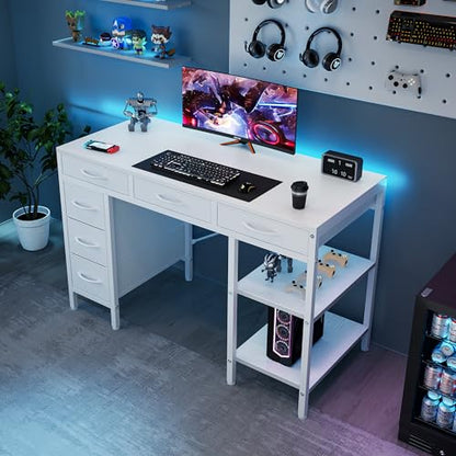 Sweetcrispy 47 Inches Computer Desk with 6 Drawers SWYMHJ2-D6BC-47WT