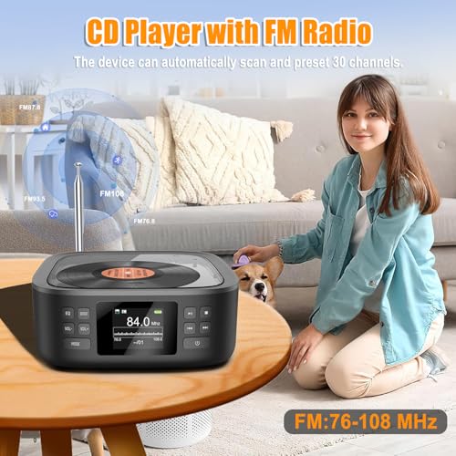 HOVOYNN 6.5in HC030 Stereo Bluetooth Portable CD Speaker System with FM Radio