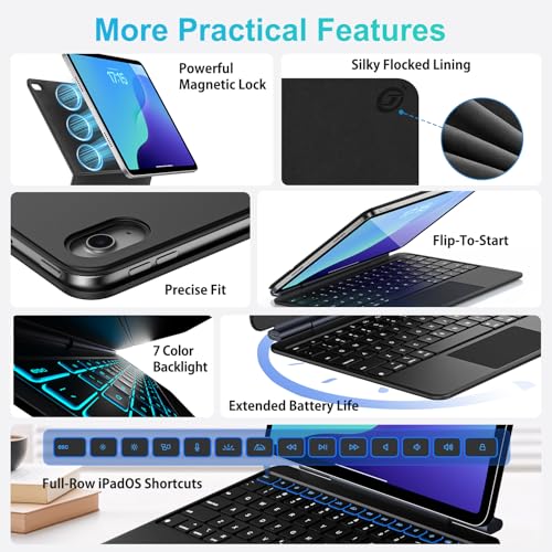 Jibrealg Wireless Keyboard Case for iPad 10th Generation & 11th Generation, Bluetooth Connectivity, Multi-Functional, Backlit, Ultra-Slim Design, QWERTY Layout