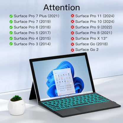 XIWMIX Standalone Bluetooth Keyboard for Microsoft Surface Pro 3/4/5/6/7/7+ QWERTY Layout Rechargeable Battery Powered Backlit Keyboard