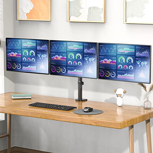WALI M003S Triple Monitor Mount, Tabletop Mount, 13-27 inch Monitor, 22 lbs Capacity, Metal, Black