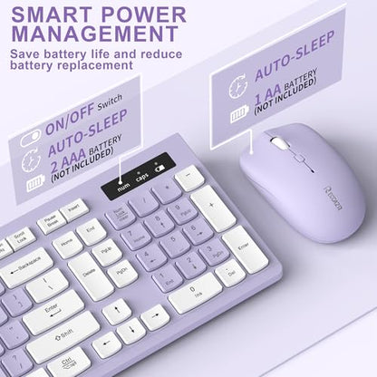 RECCAZR Wireless Keyboard and Mouse Combo, USB, Adjustable DPI, Membrane, Full-Size QWERTY