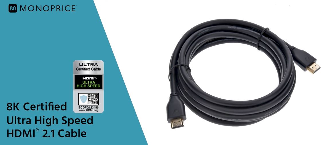 Monoprice 6 Feet HDMI Cable - HDMI 2.1, Male-to-Male, 48Gbps, CL2 Rated