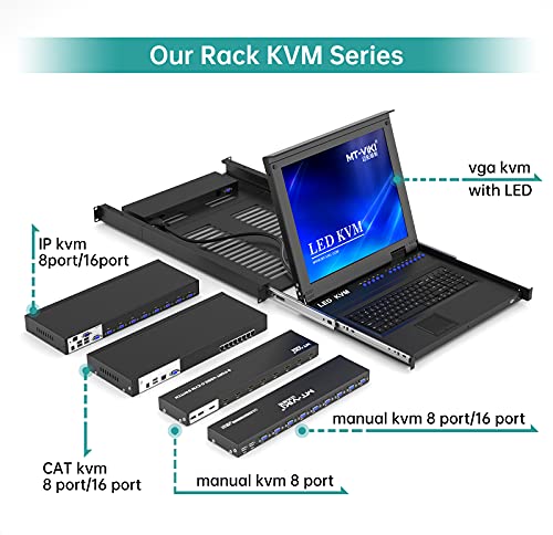 MT-VIKI 8-Port KVM Switch VC-801UK-L, 5V 0.5A Input, VGA Connector, Push Button Control, 8 Way Circuit, Rack Mountable