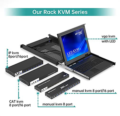 MT-VIKI 8-Port KVM Switch VC-801UK-L, 5V 0.5A Input, VGA Connector, Push Button Control, 8 Way Circuit, Rack Mountable