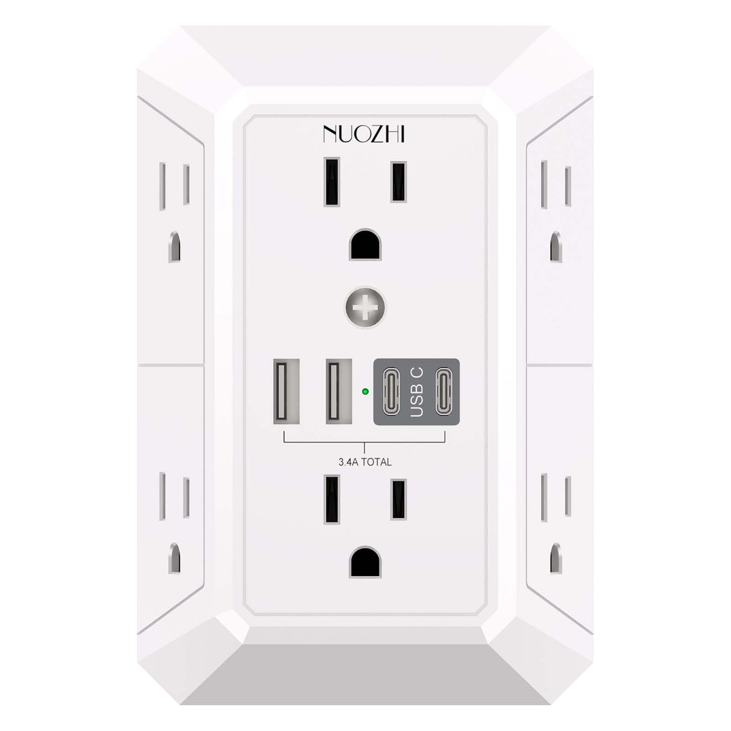 NUOZHI 6 Outlets Power Strip with 4 USB Ports 1680J Surge Protection White