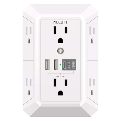 NUOZHI 6 Outlets Power Strip with 4 USB Ports 1680J Surge Protection White