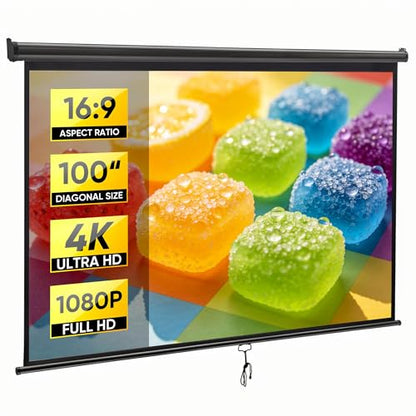 ZENY 100 Inch Projector Screen HU-XI-201 Manual Mounting, Matte Finish, 16:9 Aspect Ratio, Metal/PVC Enclosure