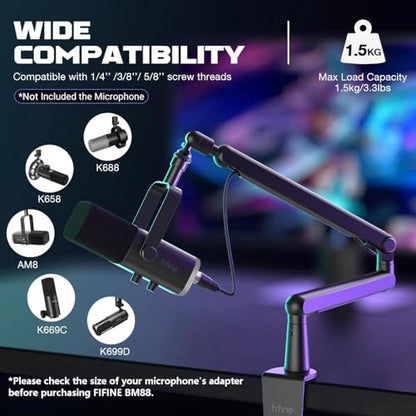 FIFINE 1 Count BM88 Low Profile Microphone Boom Arm Stand