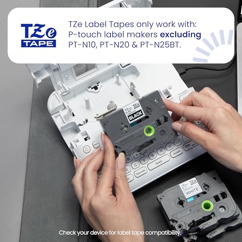 Brother 12mm TZE335 Label Tape, Laminated, for P-touch Label Makers, White on Black