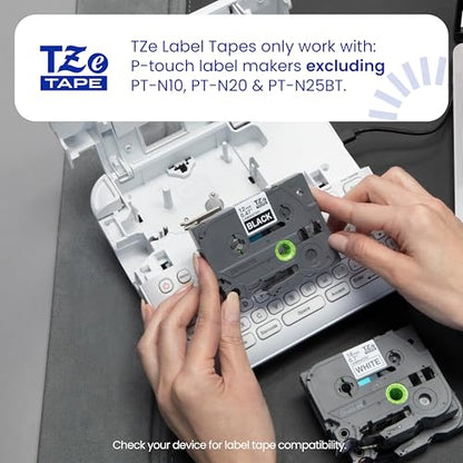 Brother 12mm TZE335 Label Tape, Laminated, for P-touch Label Makers, White on Black