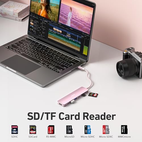 BENFEI 7-in-1 USB C Hub 000395pink 4K 60Hz USB Hub