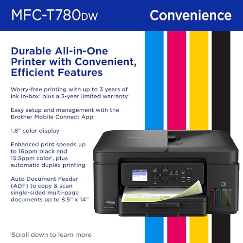 Brother 18.3 x 10.5 x 19.3 inches MFC-T780DW Ink Tank Printer