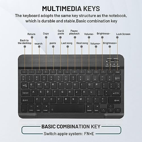 Guiheng Wireless Bluetooth Keyboard Portable Mini Rechargeable QWERTY Black