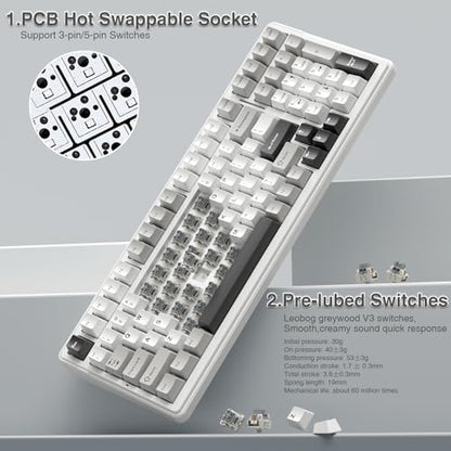 AULA F99 99-keys Wireless Mechanical Keyboard QWERTY 2.4GHz/BT5.0/USB-C Linear Switch, Black&Grey&White