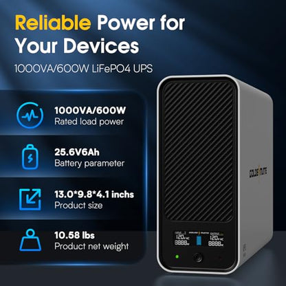 GOLDENMATE 1000VA/600W Lithium UPS Battery Backup, 8-Outlets, LCD Display, NEMA Connectors
