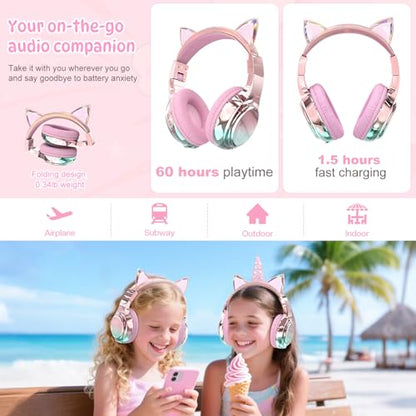 QearFun 60H PX2783 Bluetooth Headphones with Safe Volume Control, Over-Ear, Wireless and Wired Compatibility