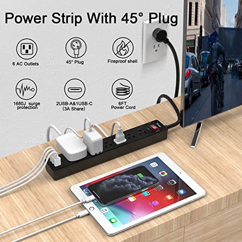 Yintar 11.59" x 1.89" Power Strip with 6 AC Outlets & 3 USB Ports, Model PW-919, 125 Volts
