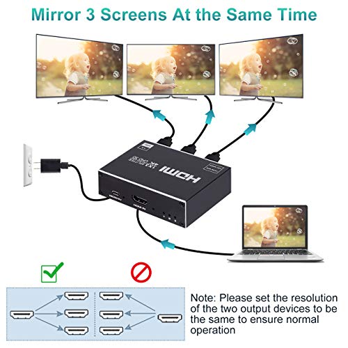 ENBUER 1x3 HDMI Splitter 4K@30Hz Audio Video Distributor Black