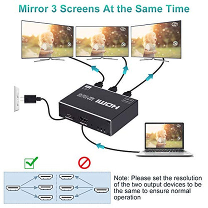 ENBUER 1x3 HDMI Splitter 4K@30Hz Audio Video Distributor Black