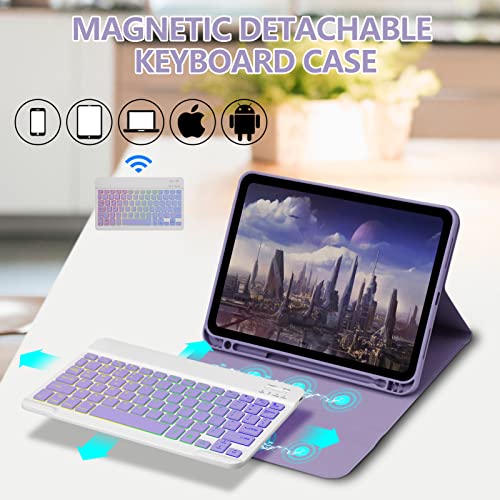 GOKOCO Keyboard Case for iPad 10th 10.9 inch (A2696/A2757/A2777), iPad 11th A16 2025 (A3354/A3355/A3356), Wireless, Battery Powered, QWERTY, Purple