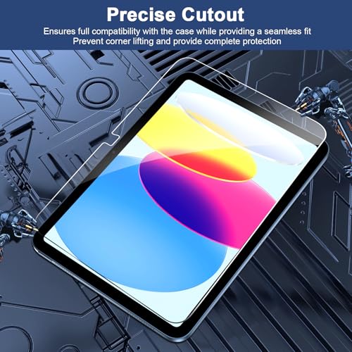 BLOSOMEET Screen Protector for iPad 10th Generation 10.9 Inch, Tempered Glass, Model A3354/A3355/A3356/A2696/A2757/A2777, 9H Hardness, Glossy Finish
