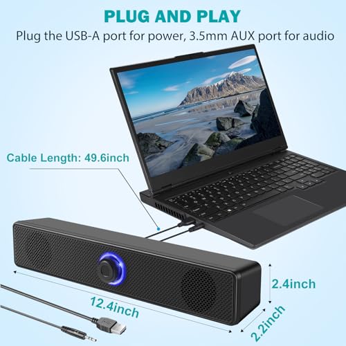 TAOTOSUNE 2.0 Stereo Dual Speaker TTS004 USB-A Powered Wired Computer Speakers with 3.5mm AUX Audio Plug