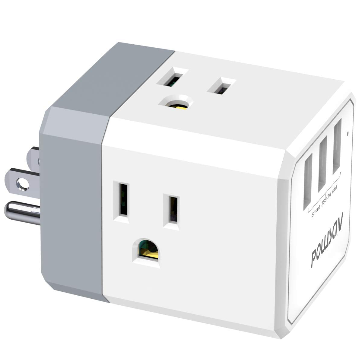 POWSAV 2.5"L x 1.9"W 1 NBW-119 125 Volts 15 Amps Compact USB Power Strip