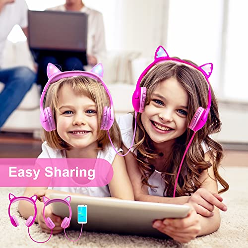 Olyre K06 Cat Ear Kids Headphones, 85dB Volume Control, On-Ear, Wired, 30mm Dynamic Driver System, Water Repellent, Purple