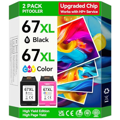 Pitooler 67XL Ink Cartridges Multicolor Page Yield 1200 Black Color Compatible For HP Printers